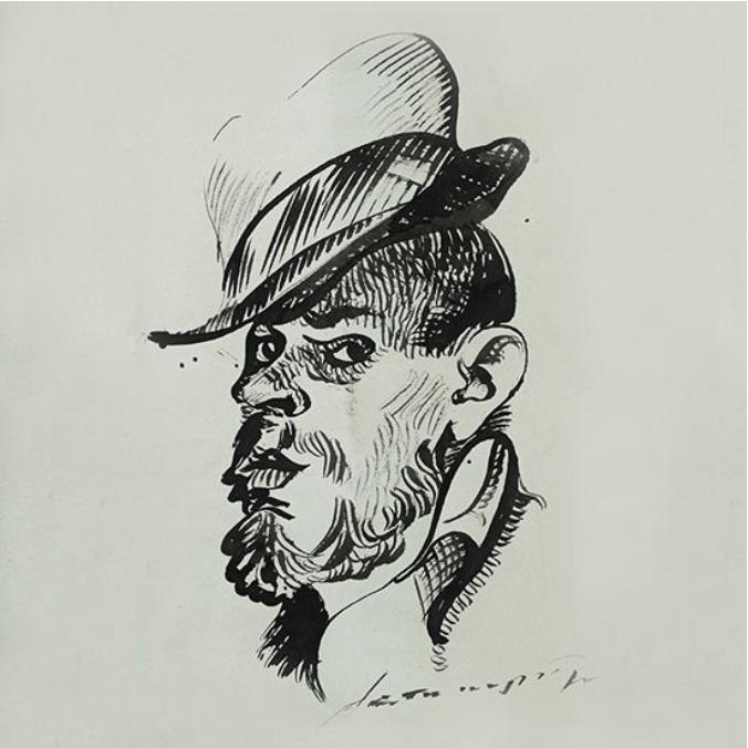 Schilderij van gezicht van Anatoly Zverev